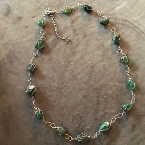 Green Agate and metal wire necklace
